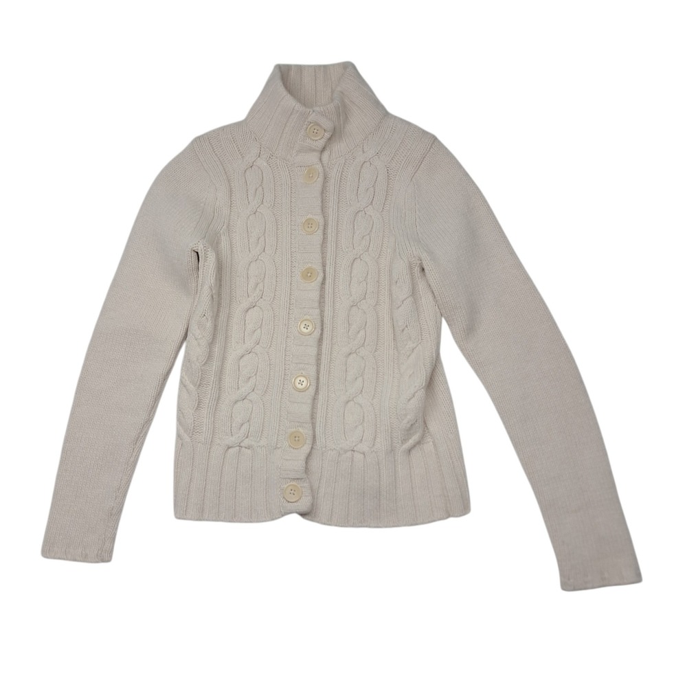 VTG Gap Cardigan Womens Small Cream Cable Knit Wool Blend Old Money Quiet Luxury